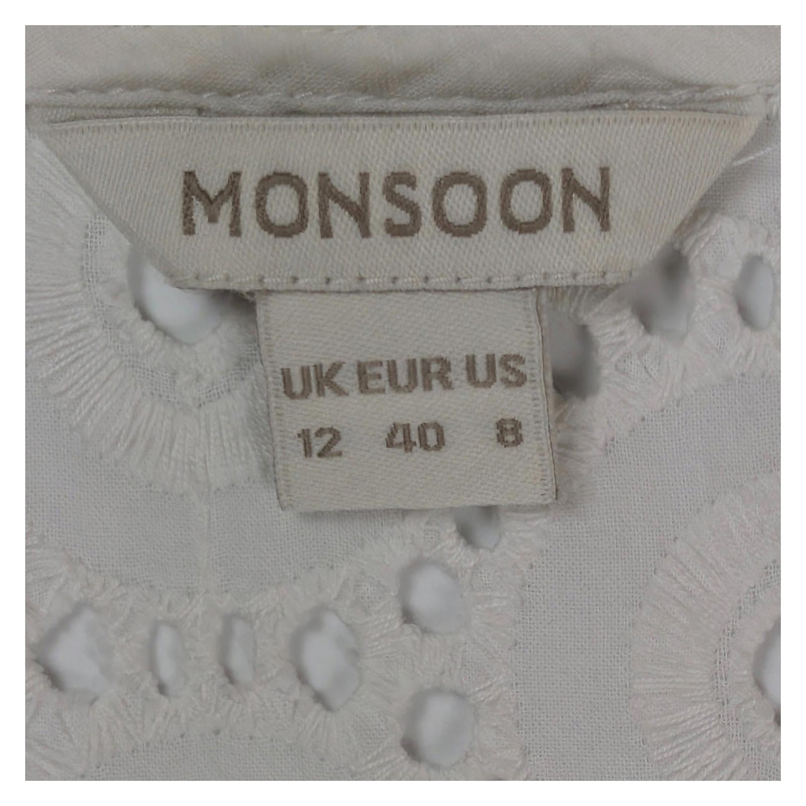 Monsoon White Broderie Anglaise Top Size 12 Sleeveless Cotton Tunic by Monsoon – blouse | RewearableUK