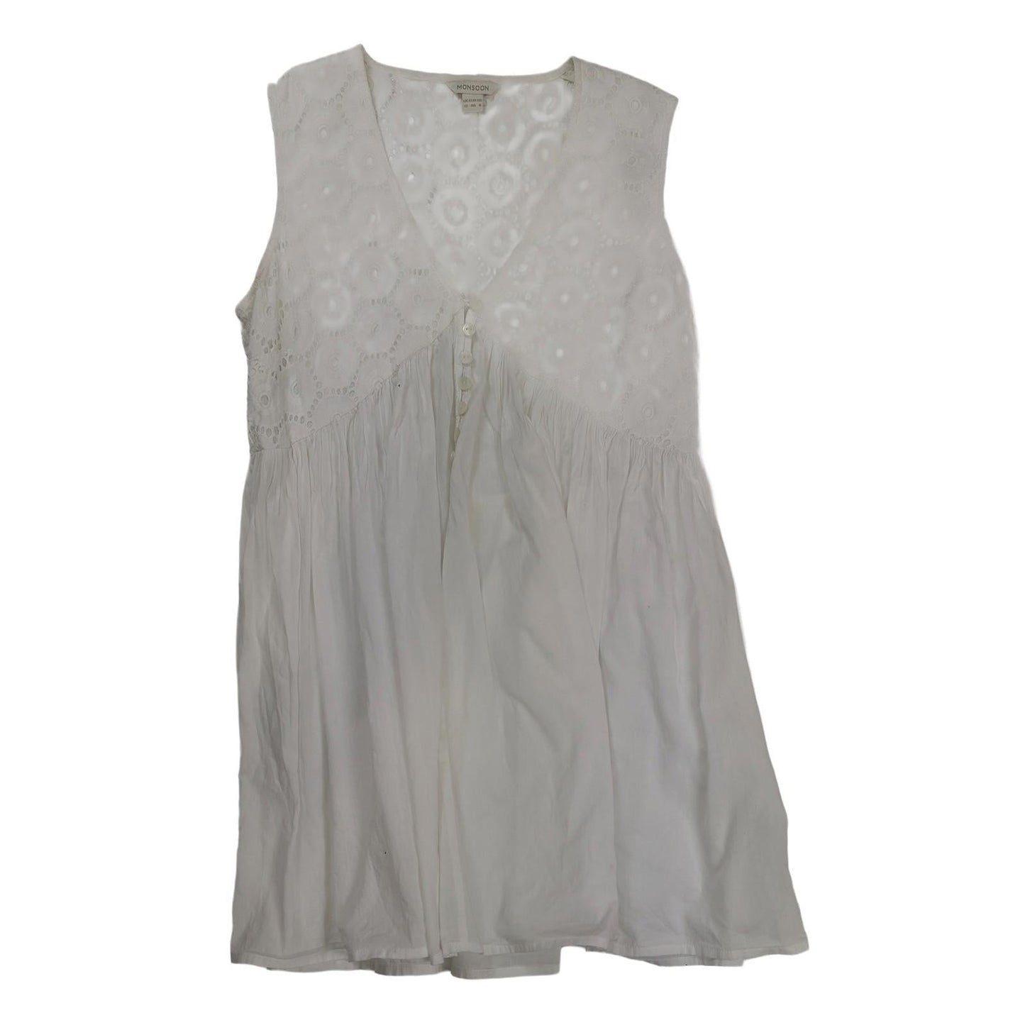 Monsoon White Broderie Anglaise Top Size 12 Sleeveless Cotton Tunic by Monsoon – blouse | RewearableUK