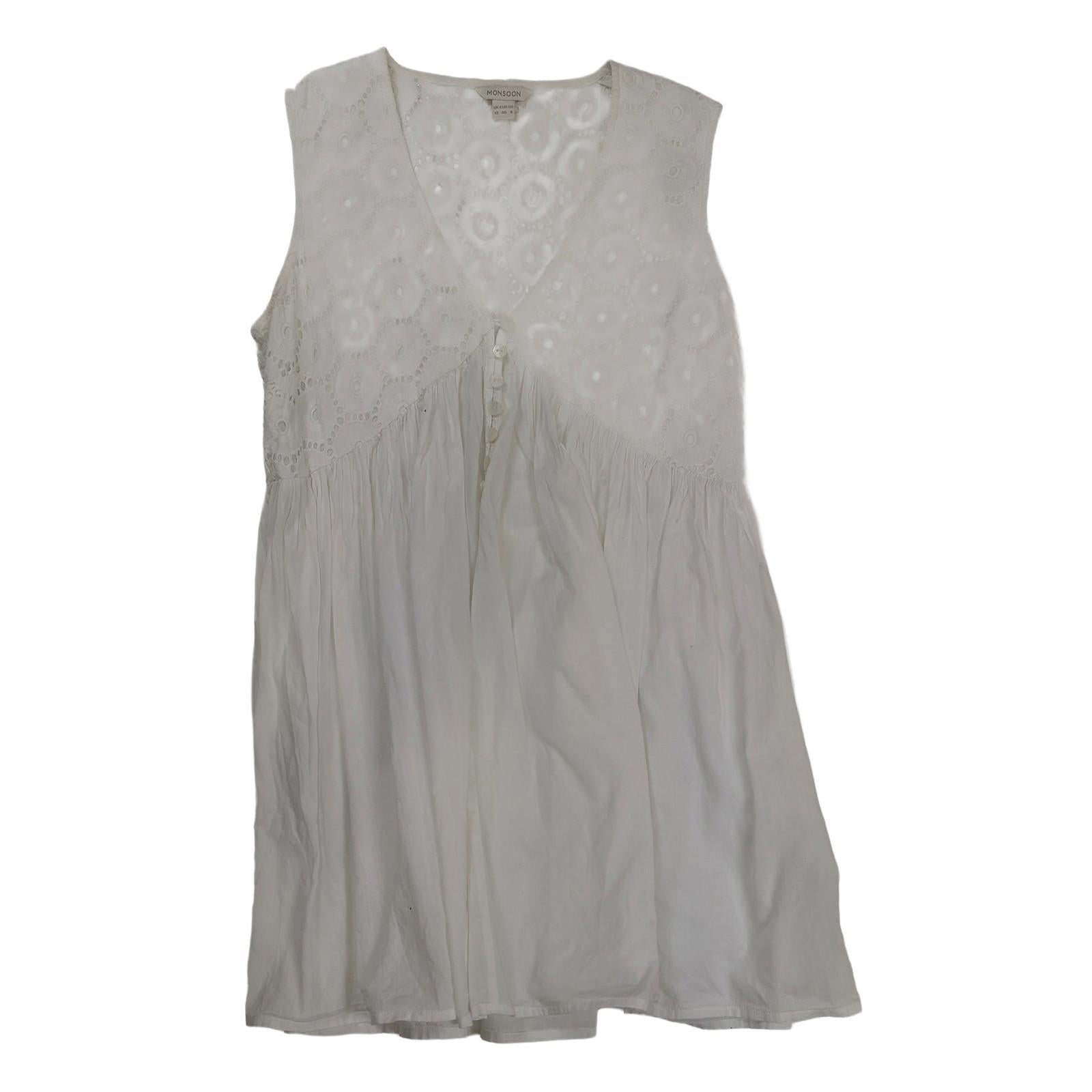 Monsoon White Broderie Anglaise Top Size 12 Sleeveless Cotton Tunic by Monsoon – blouse | RewearableUK