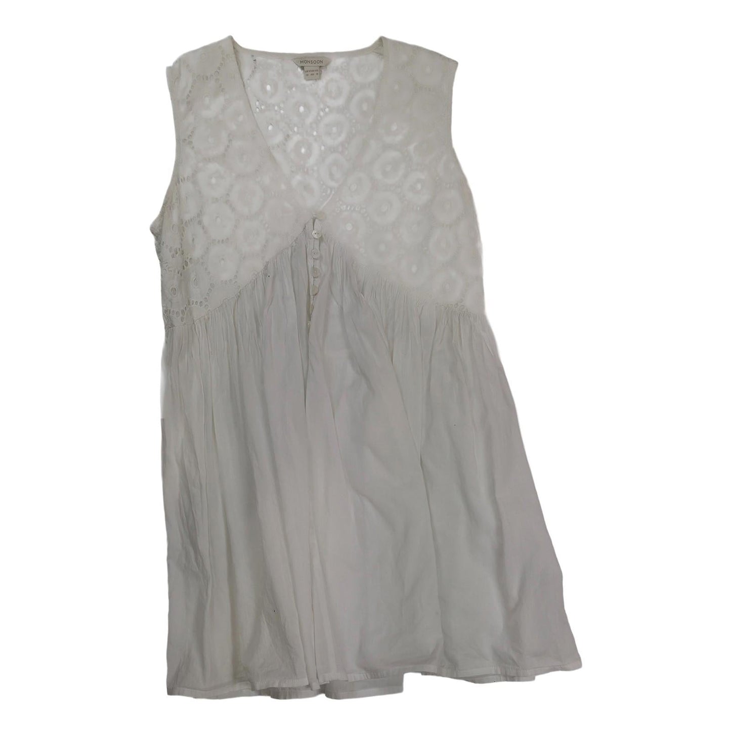 Monsoon White Broderie Anglaise Top Size 12 Sleeveless Cotton Tunic by Monsoon – blouse | RewearableUK