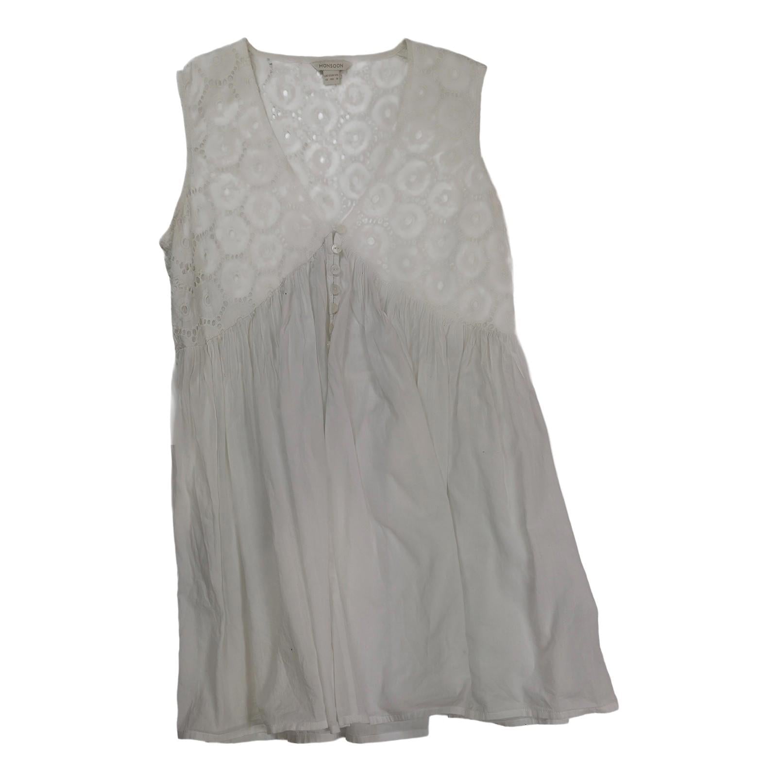 Monsoon White Broderie Anglaise Top Size 12 Sleeveless Cotton Tunic by Monsoon – blouse | RewearableUK