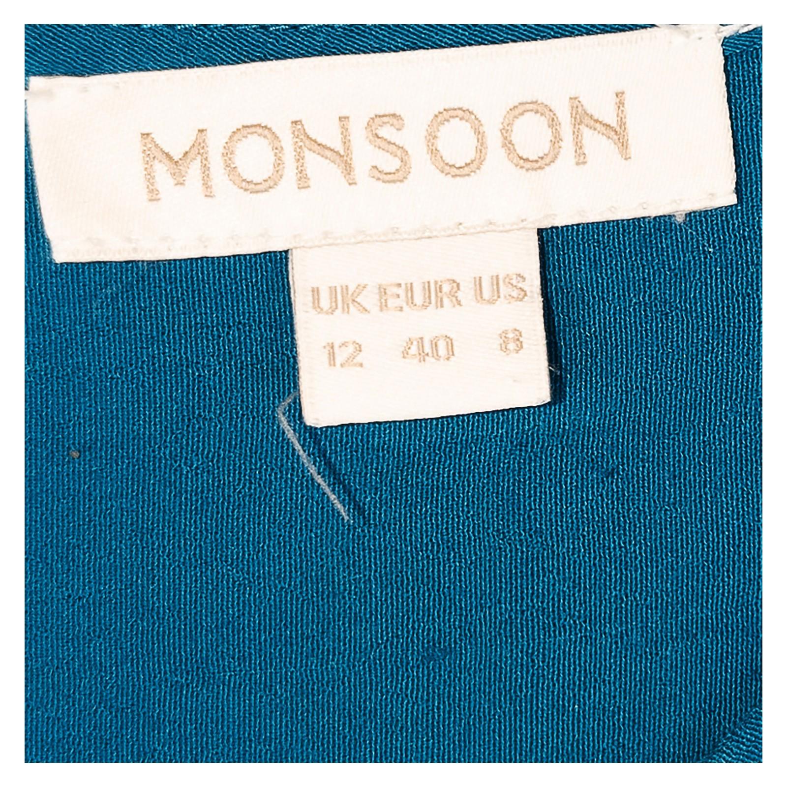 Monsoon Woman Teal Blouse Size UK 12 Viscose V - Neck Long Sleeve Button Casual by Monsoon – | RewearableUK