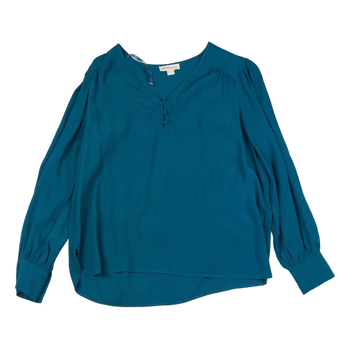 Monsoon Woman Teal Blouse Size UK 12 Viscose V - Neck Long Sleeve Button Casual by Monsoon – | RewearableUK
