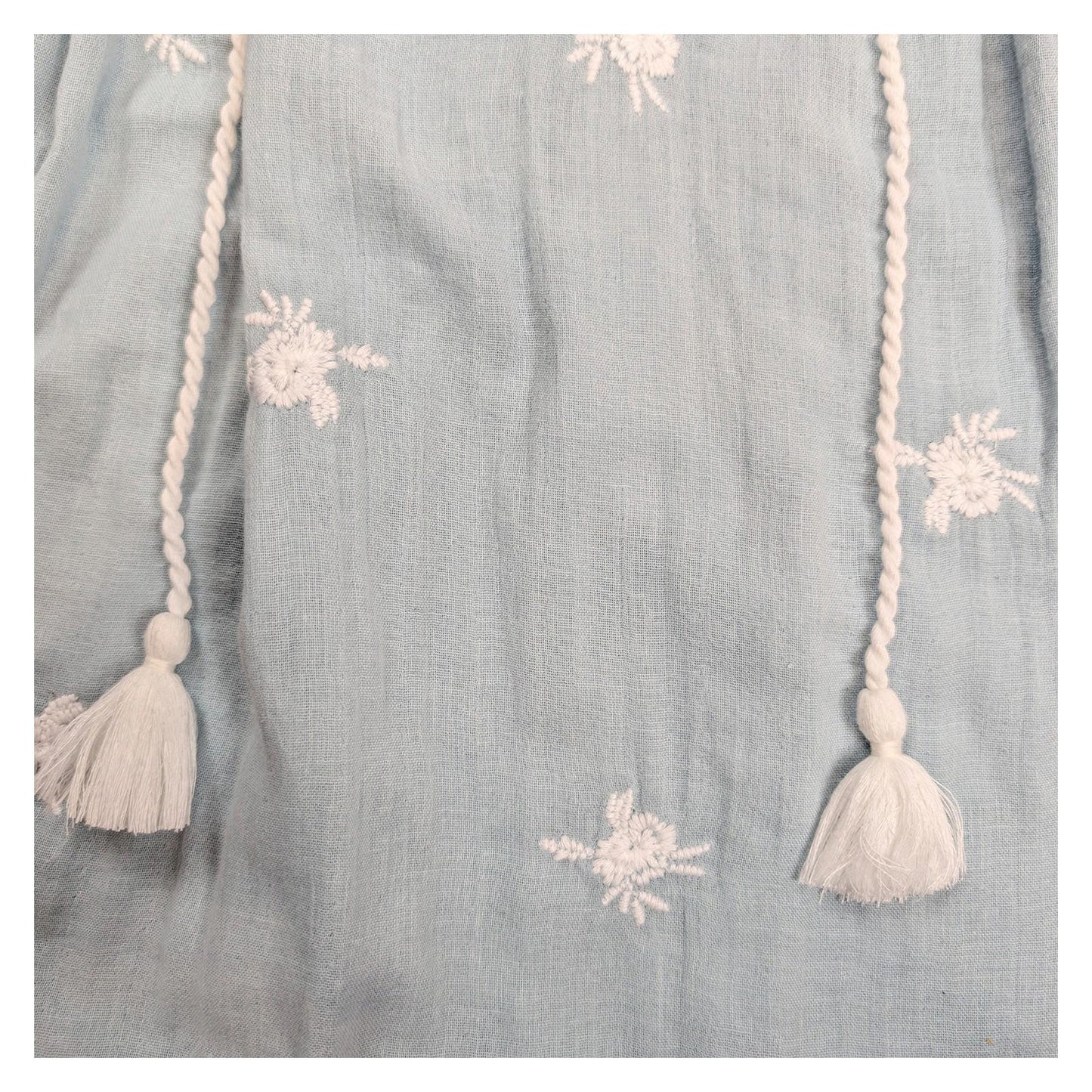 Monsoon Women's Blouse Size M Dusty Blue Embroidered Boho Tassel Cotton Top by Monsoon – | RewearableUK