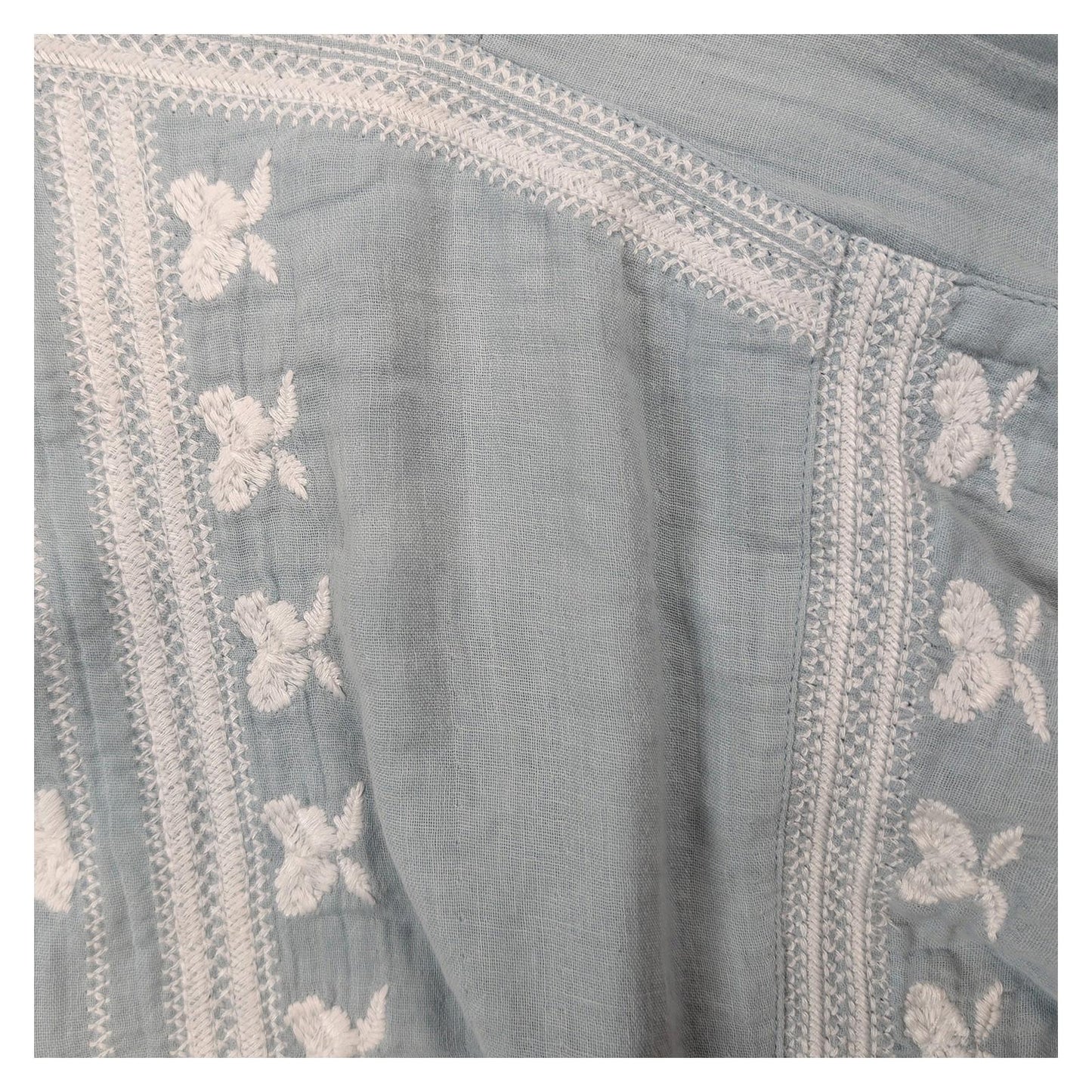 Monsoon Women's Blouse Size M Dusty Blue Embroidered Boho Tassel Cotton Top by Monsoon – | RewearableUK