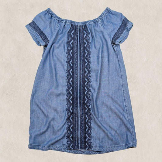 Monsoon Womens Blue Chambray Embroidered Boho Shift Dress Size M by Monsoon – blouse | RewearableUK
