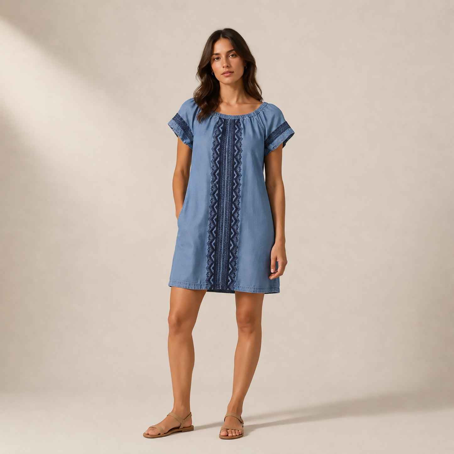 Monsoon Womens Blue Chambray Embroidered Boho Shift Dress Size M by Monsoon – blouse | RewearableUK