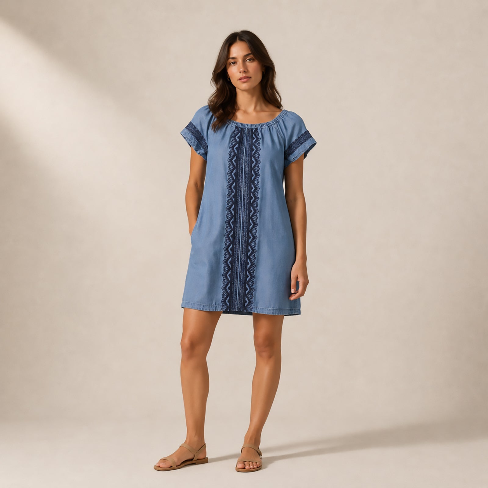 Monsoon Womens Blue Chambray Embroidered Boho Shift Dress Size M by Monsoon – blouse | RewearableUK
