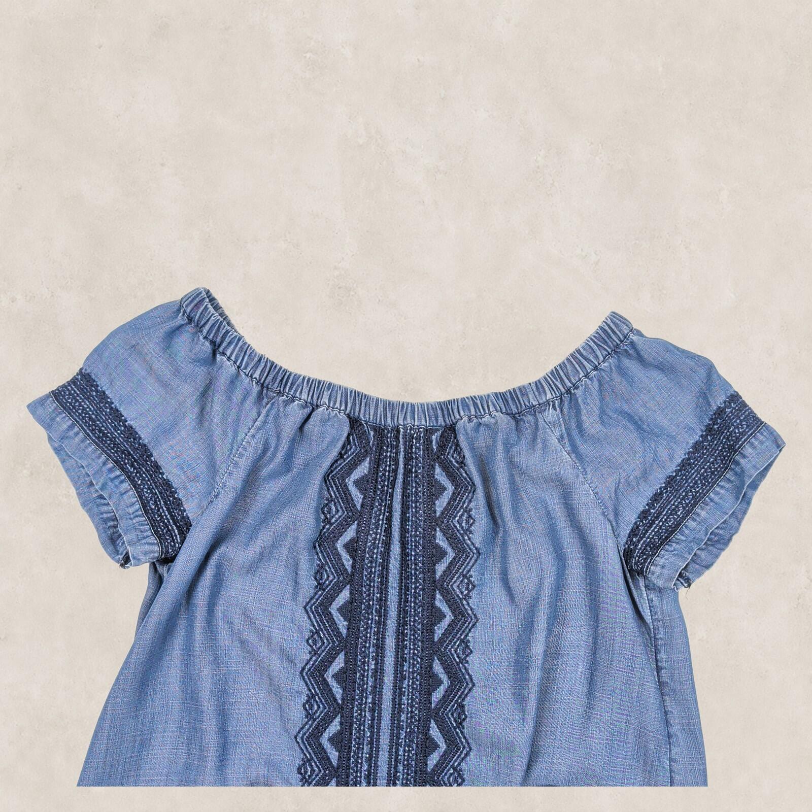 Monsoon Womens Blue Chambray Embroidered Boho Shift Dress Size M by Monsoon – blouse | RewearableUK