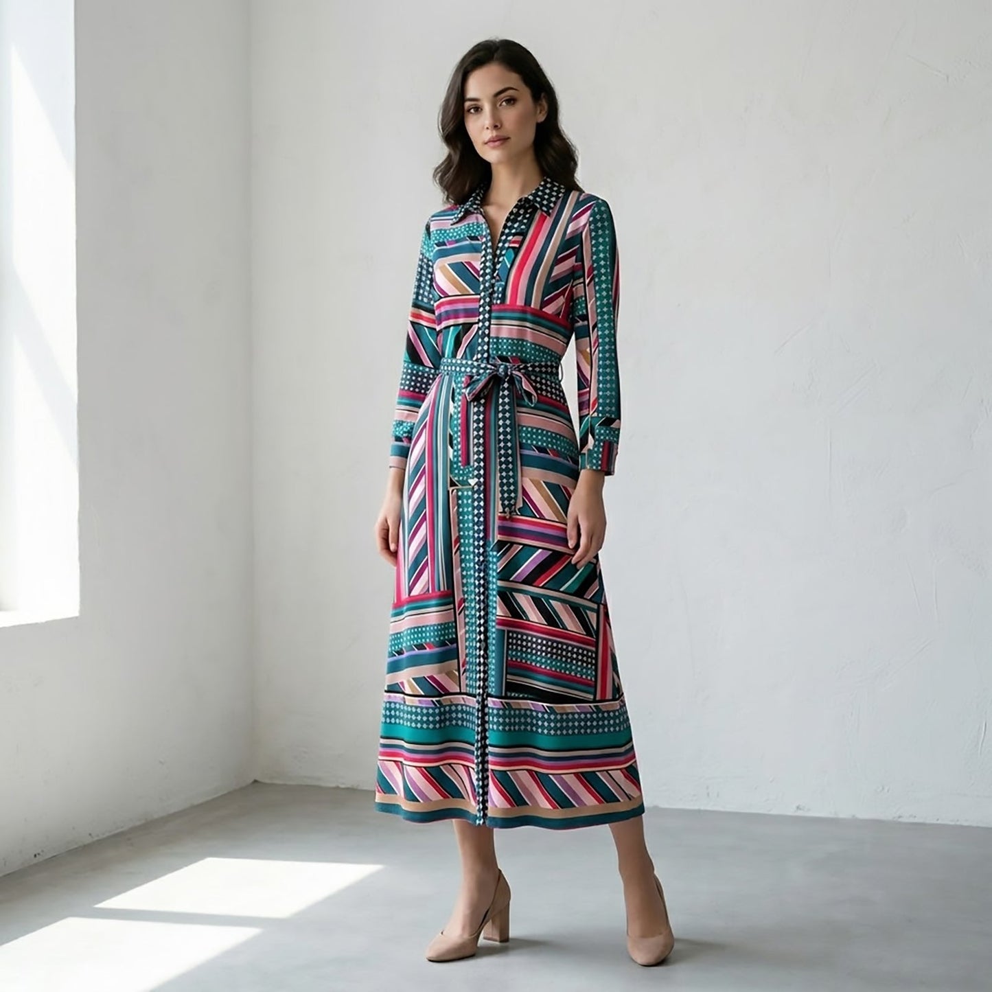 monsoon womens multicolour geometric striped long sleeve shirt dress size s by Monsoon – DRESSING | RewearableUK