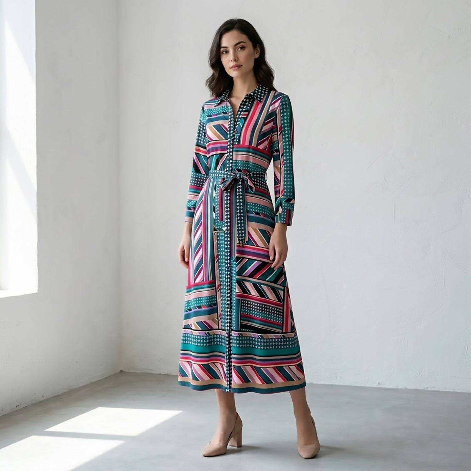 monsoon womens multicolour geometric striped long sleeve shirt dress size s by Monsoon – DRESSING | RewearableUK