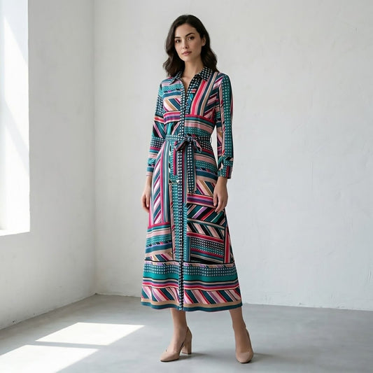 monsoon womens multicolour geometric striped long sleeve shirt dress size s by Monsoon – DRESSING | RewearableUK