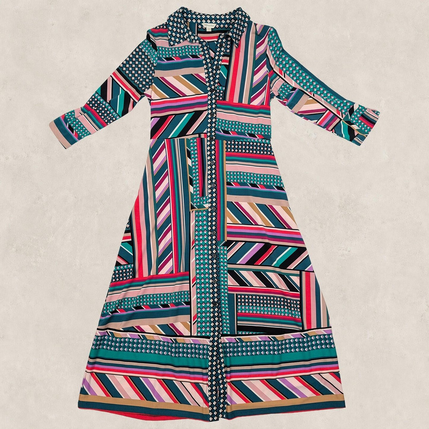 monsoon womens multicolour geometric striped long sleeve shirt dress size s by Monsoon – | RewearableUK