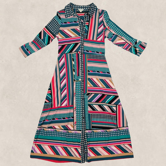 monsoon womens multicolour geometric striped long sleeve shirt dress size s by Monsoon – | RewearableUK