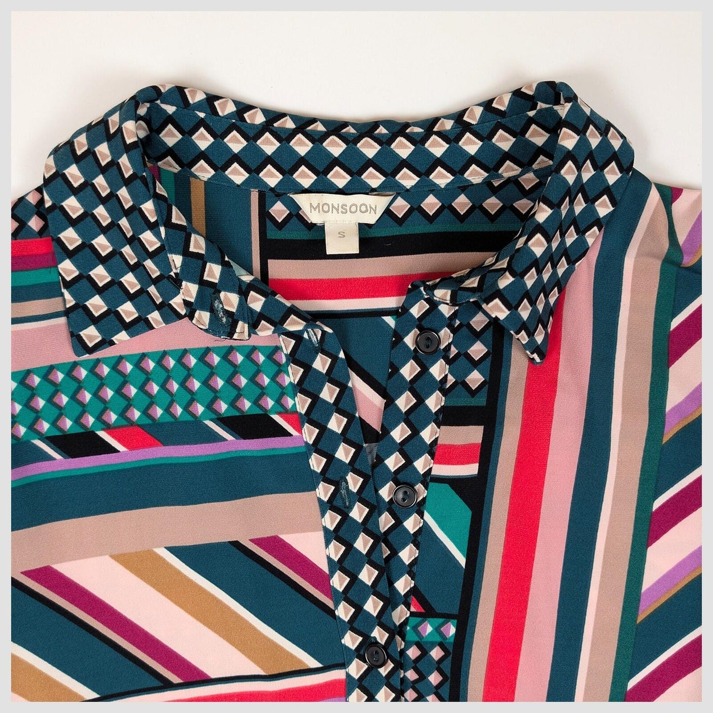 monsoon womens multicolour geometric striped long sleeve shirt dress size s by Monsoon – | RewearableUK