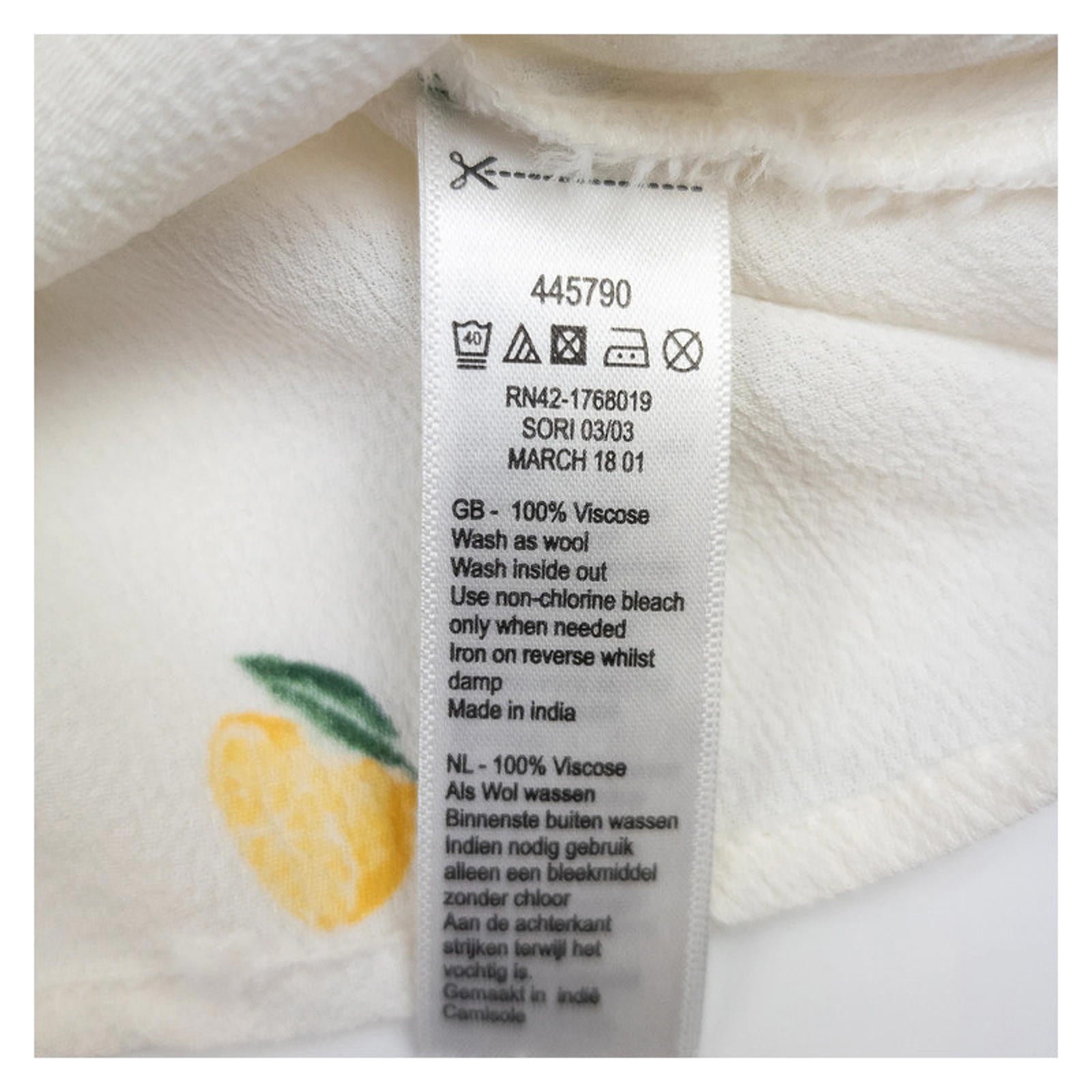 Monsoon Womens Top UK 10 White Lemon Print Viscose Cami Vest Tie Front Summer by Monsoon – | RewearableUK