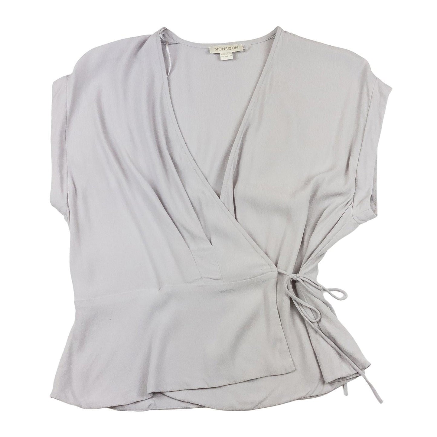 Monsoon Wrap Top UK 14 Grey Lilac V - Neck Short Sleeve Blouse Side Tie by Monsoon – | RewearableUK