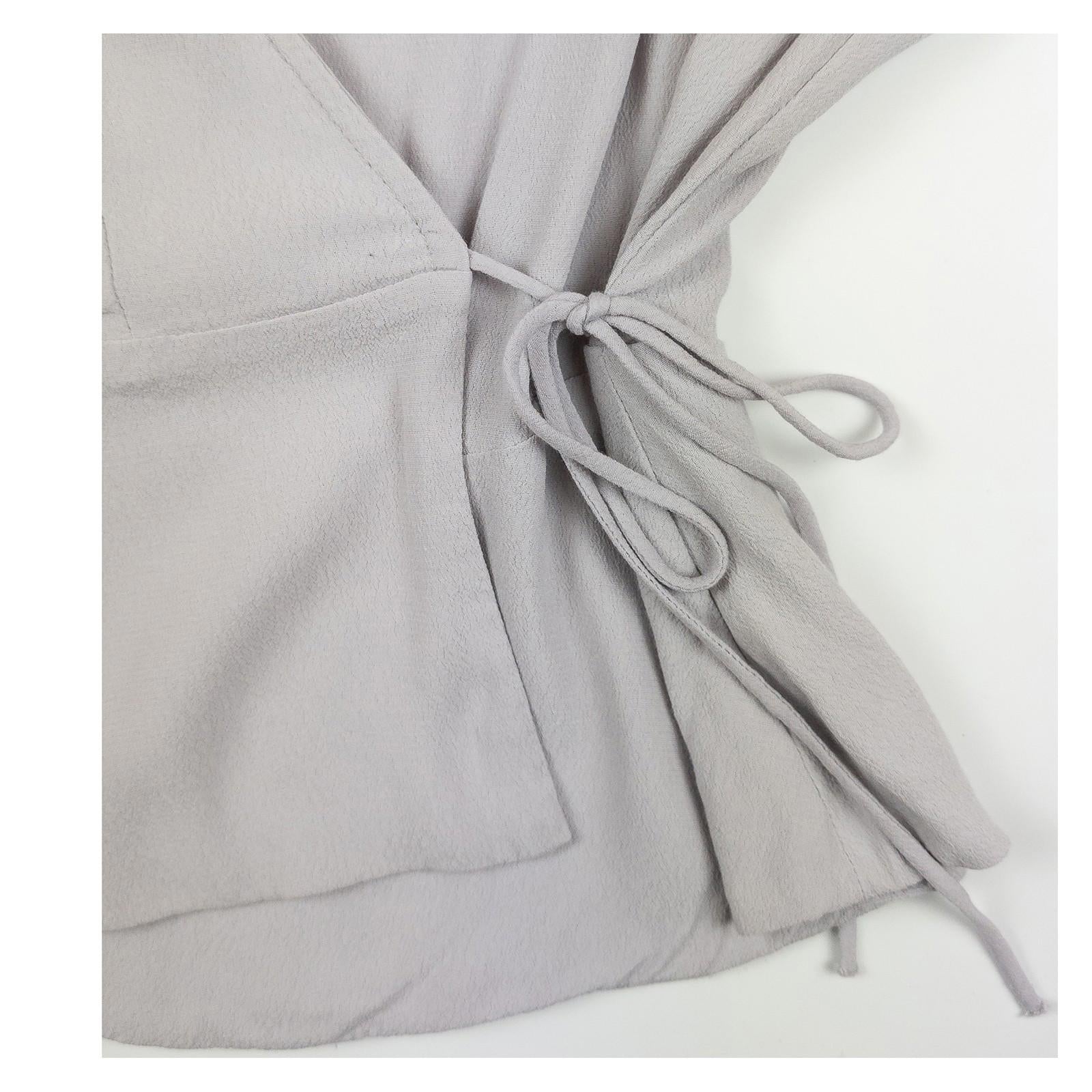 Monsoon Wrap Top UK 14 Grey Lilac V - Neck Short Sleeve Blouse Side Tie by Monsoon – | RewearableUK