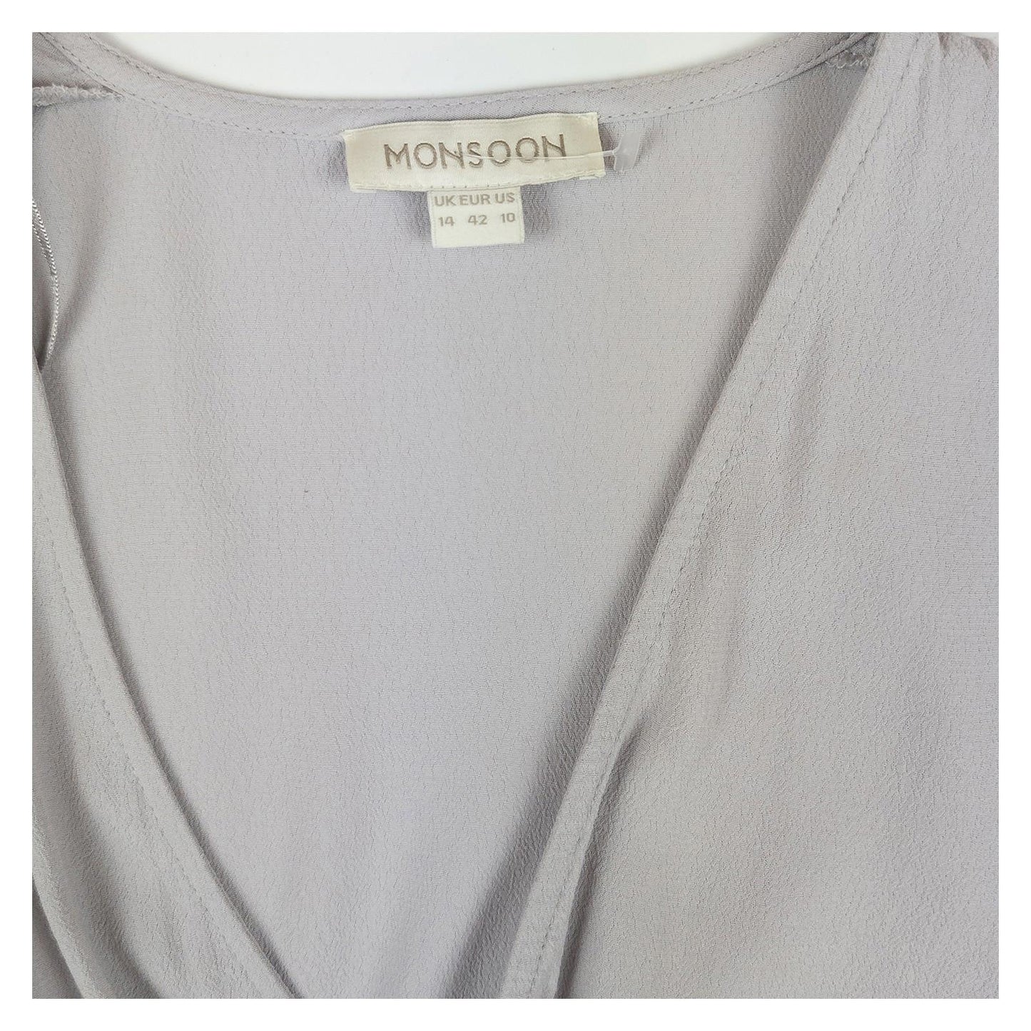 Monsoon Wrap Top UK 14 Grey Lilac V - Neck Short Sleeve Blouse Side Tie by Monsoon – | RewearableUK