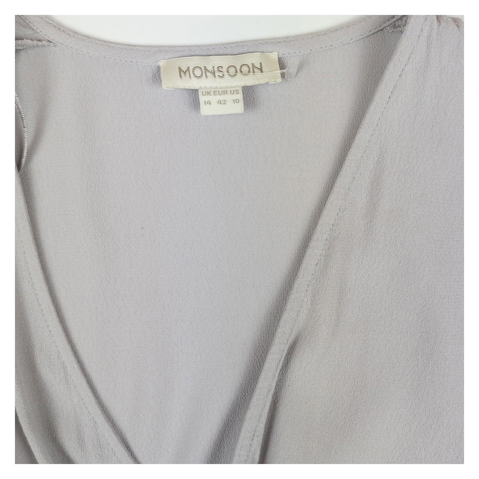 Monsoon Wrap Top UK 14 Grey Lilac V - Neck Short Sleeve Blouse Side Tie by Monsoon – | RewearableUK