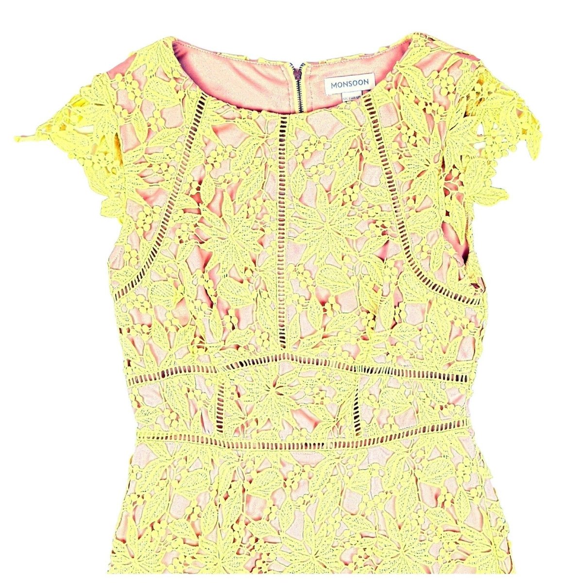 Monsoon Yellow Embroidered Lace Dress UK 8 Floral Occasion Party by Monsoon – | RewearableUK