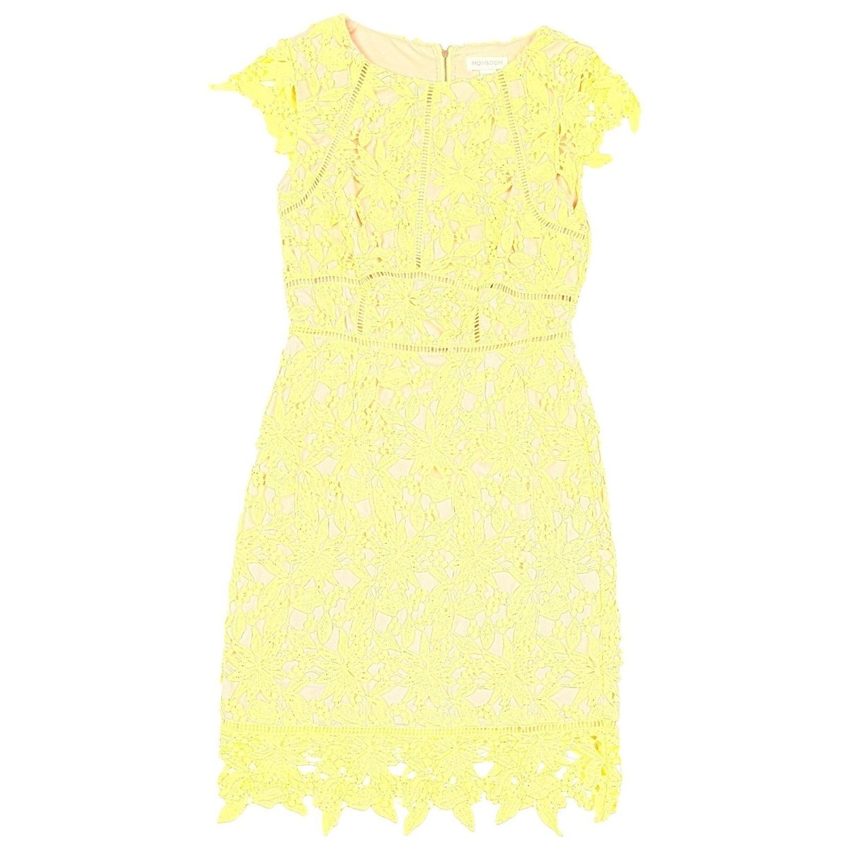Monsoon Yellow Embroidered Lace Dress UK 8 Floral Occasion Party by Monsoon – | RewearableUK