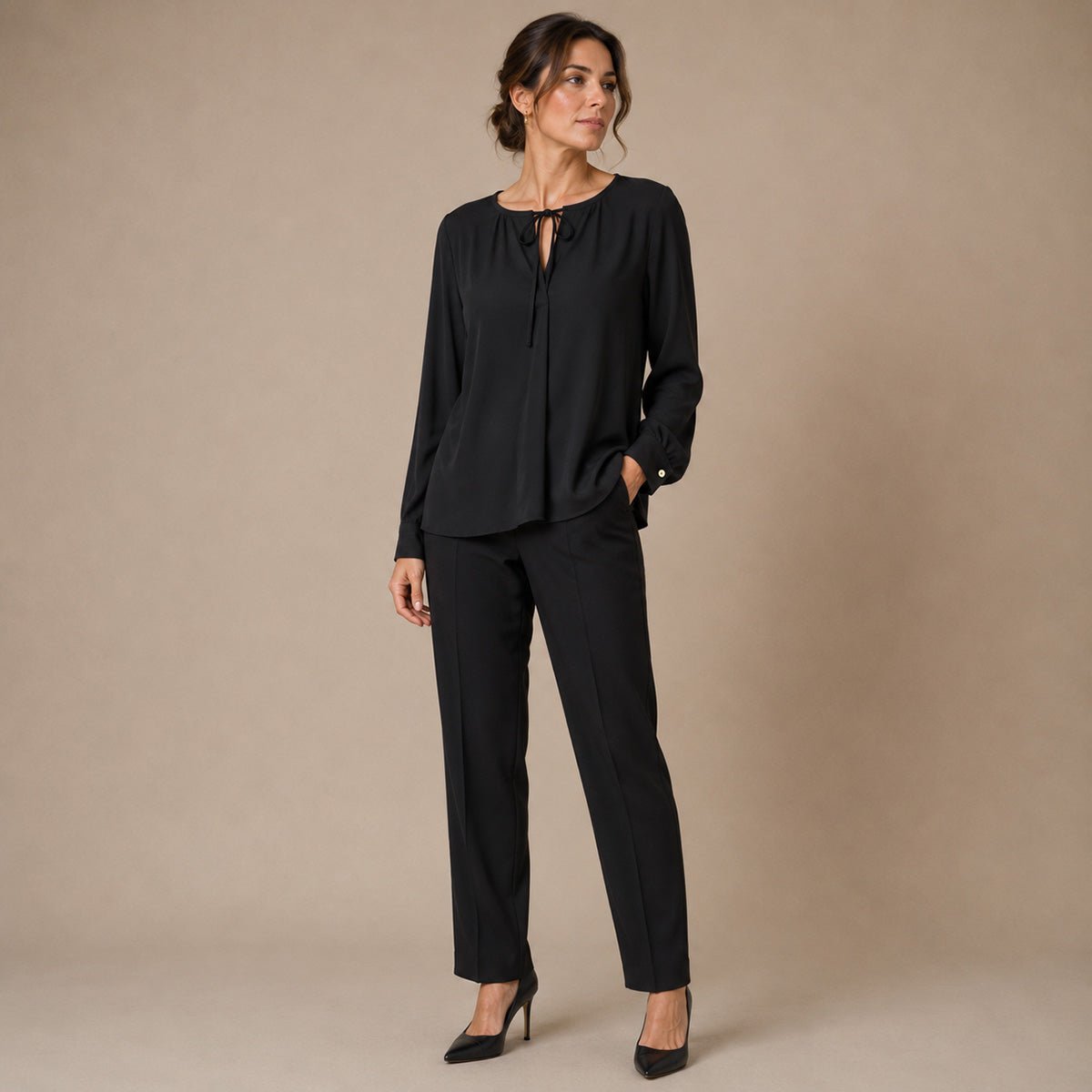 M&S Collection Women's Tie-Front Blouse UK 12 Black – Blouse product photo 1 | RewearableUK