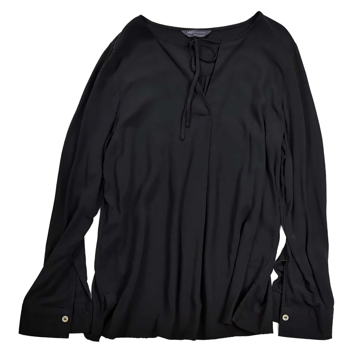 M&S Collection Women's Tie-Front Blouse UK 12 Black – Blouse product photo 1 | RewearableUK