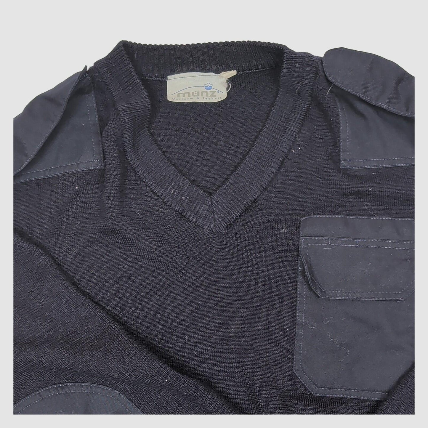 Munz Wool Military Jumper Black V Neck Tactical Sweater Elbow Patches by munz – MILITARY | RewearableUK