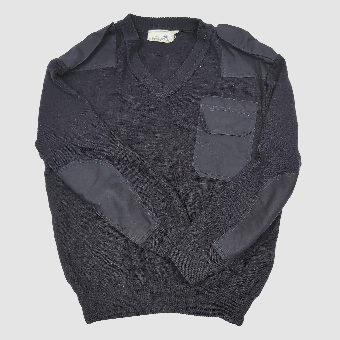Munz Wool Military Jumper Black V Neck Tactical Sweater Elbow Patches by munz – MILITARY | RewearableUK
