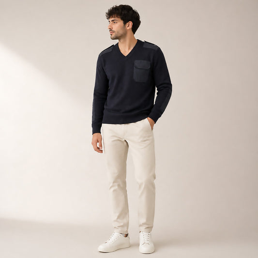 Munz Wool Military Jumper Black V Neck Tactical Sweater Elbow Patches by munz – MILITARY | RewearableUK
