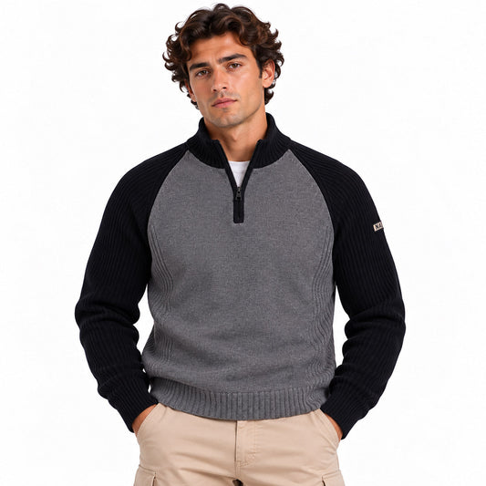 Nautica Men's Grey Black Half Zip Cotton Jumper M – Jumper product photo 1 | RewearableUK