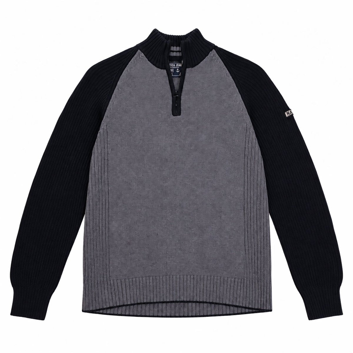 Nautica Men's Jumper M Medium Grey Black Half Zip Cotton Knit – product photo 1 | RewearableUK