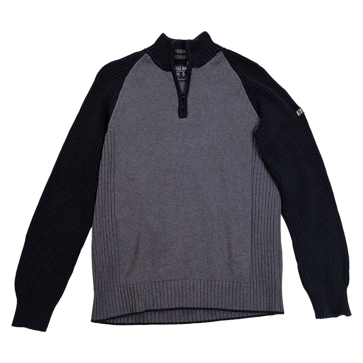 Nautica Men's Jumper M Medium Grey Black Half Zip Cotton Knit – product photo 2 | RewearableUK
