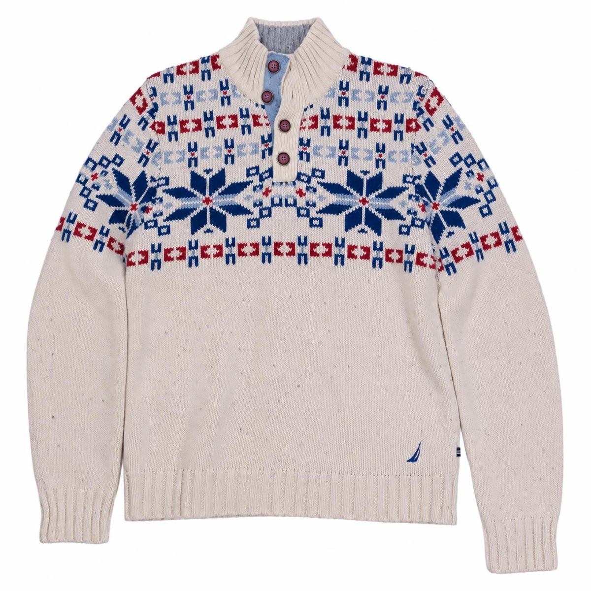 Nautica Mens Jumper Medium Cream Snowflake Pattern Wool Blend – product photo 1 | RewearableUK