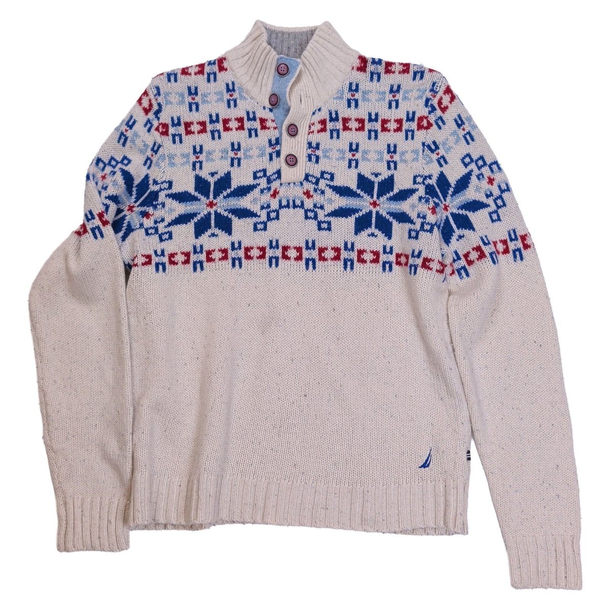 Nautica Mens Jumper Medium Cream Snowflake Pattern Wool Blend – product photo 2 | RewearableUK
