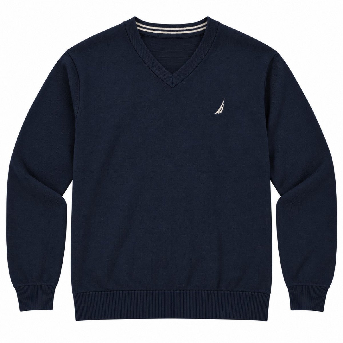 Nautica Men's Jumper Medium Navy V-Neck Embroidered Logo 60% Cotton 40% Poly – product photo 1 | RewearableUK