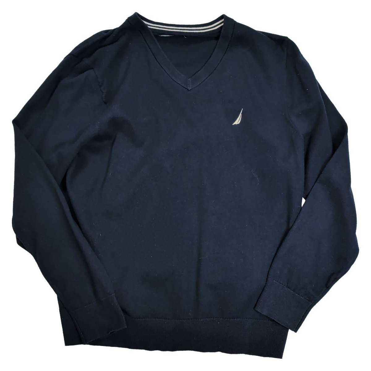 Nautica Men's Jumper Medium Navy V-Neck Embroidered Logo 60% Cotton 40% Poly – product photo 2 | RewearableUK