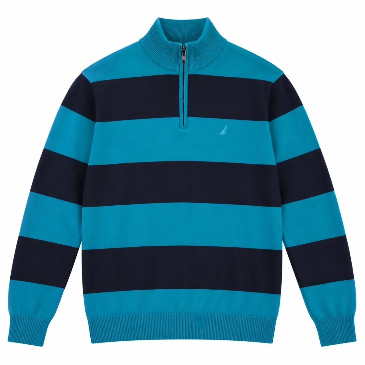 Nautica Men's Jumper XXL Blue Striped 100% Cotton Half Zip Pullover – product photo 1 | RewearableUK