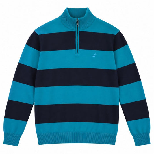 Nautica Men's Blue Navy Striped Half Zip Jumper XXL - product photo 1