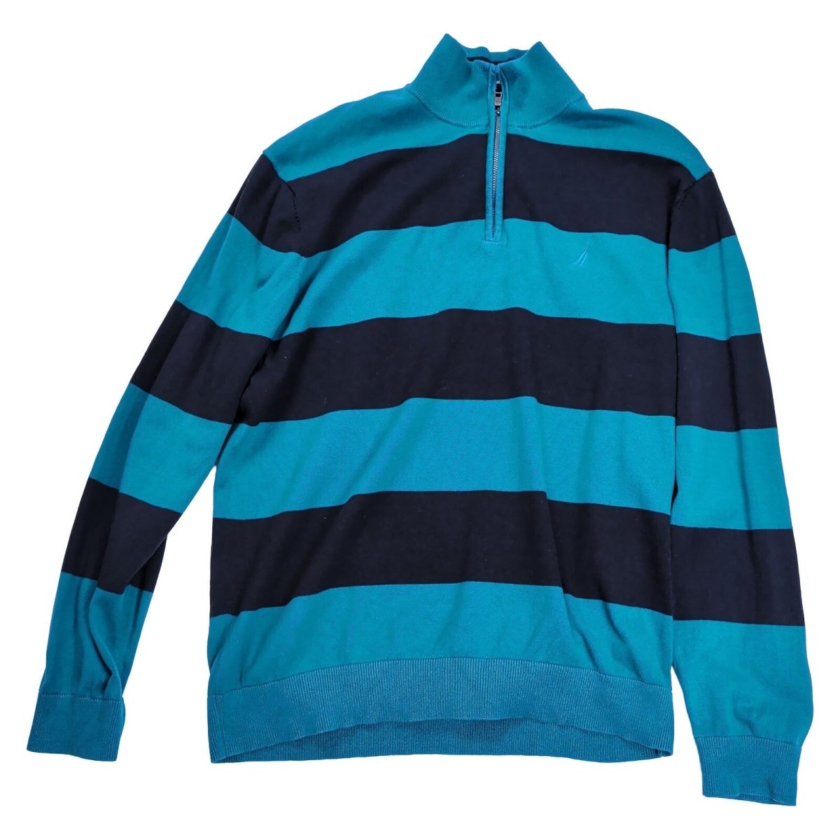 Nautica Men's Jumper XXL Blue Striped 100% Cotton Half Zip Pullover – product photo 2 | RewearableUK