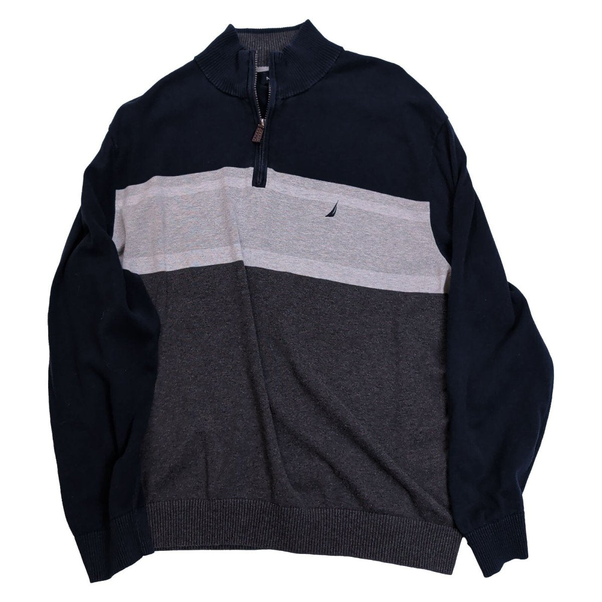 Nautica Men's Jumper XXL Navy Grey Embroidered Striped 100% Cotton – product photo 2 | RewearableUK