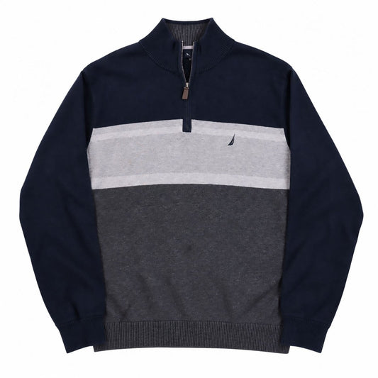 Nautica Men's Navy Grey Striped Half Zip Jumper XXXL - product photo 1
