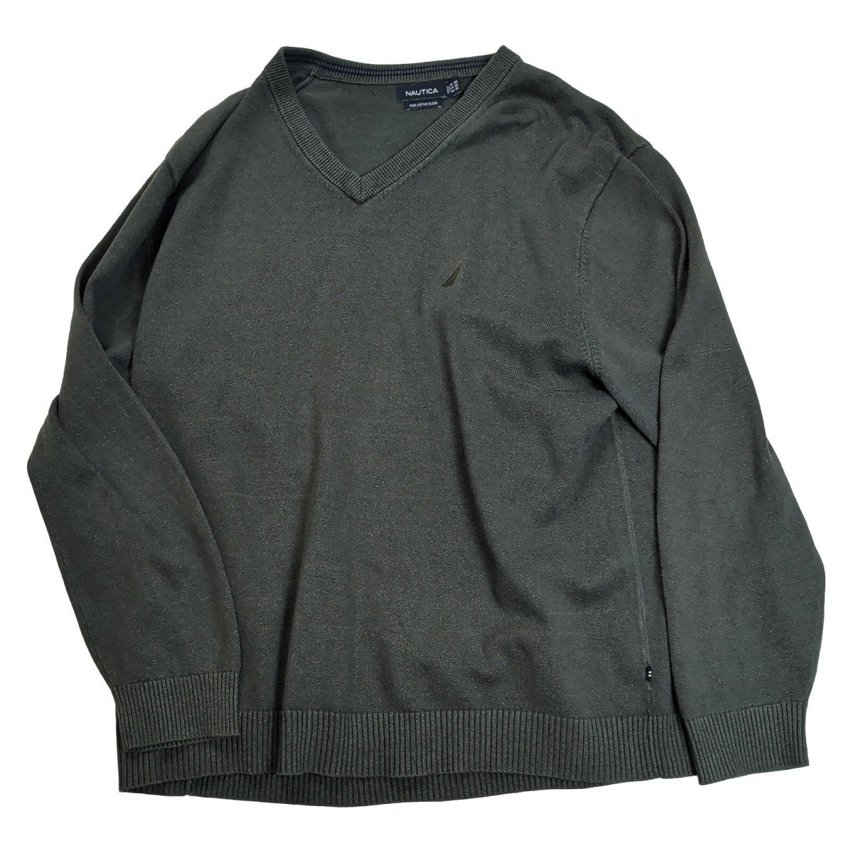 Nautica Men's Jumper XXXL (EU) / XXL (US) Dark Green V-Neck Pima Cotton Blend – product photo 7 | RewearableUK