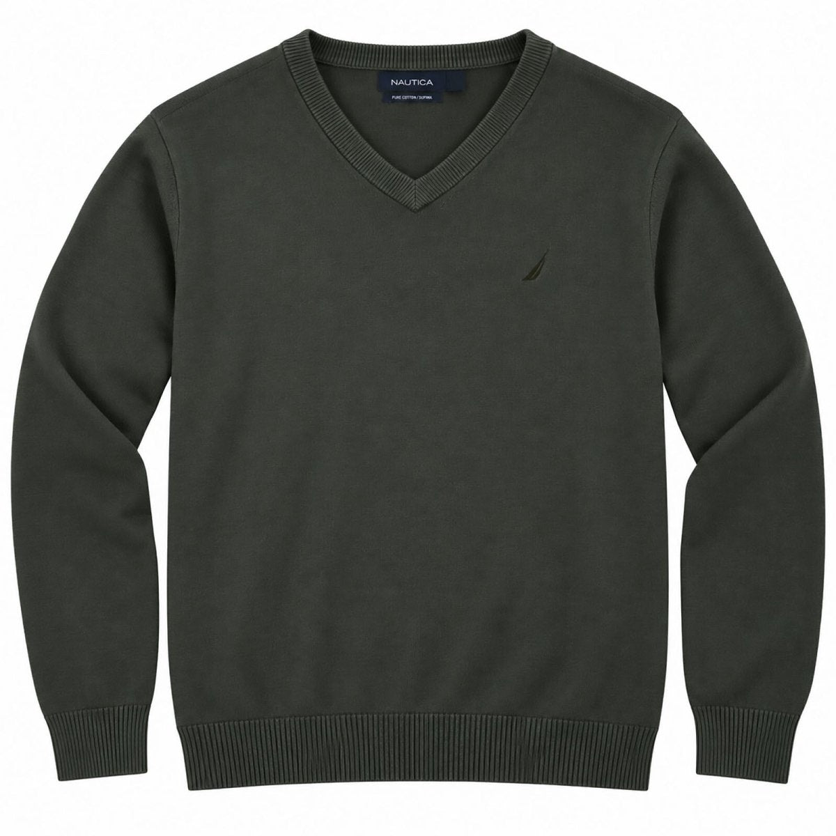 Nautica Men's Jumper XXXL (EU) / XXL (US) Dark Green V-Neck Pima Cotton Blend – product photo 1 | RewearableUK
