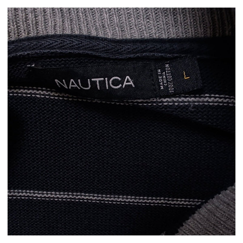 Nautica Men's Navy Blue Striped Quarter Zip Cotton Knit Jumper Size L – product photo 8 | RewearableUK