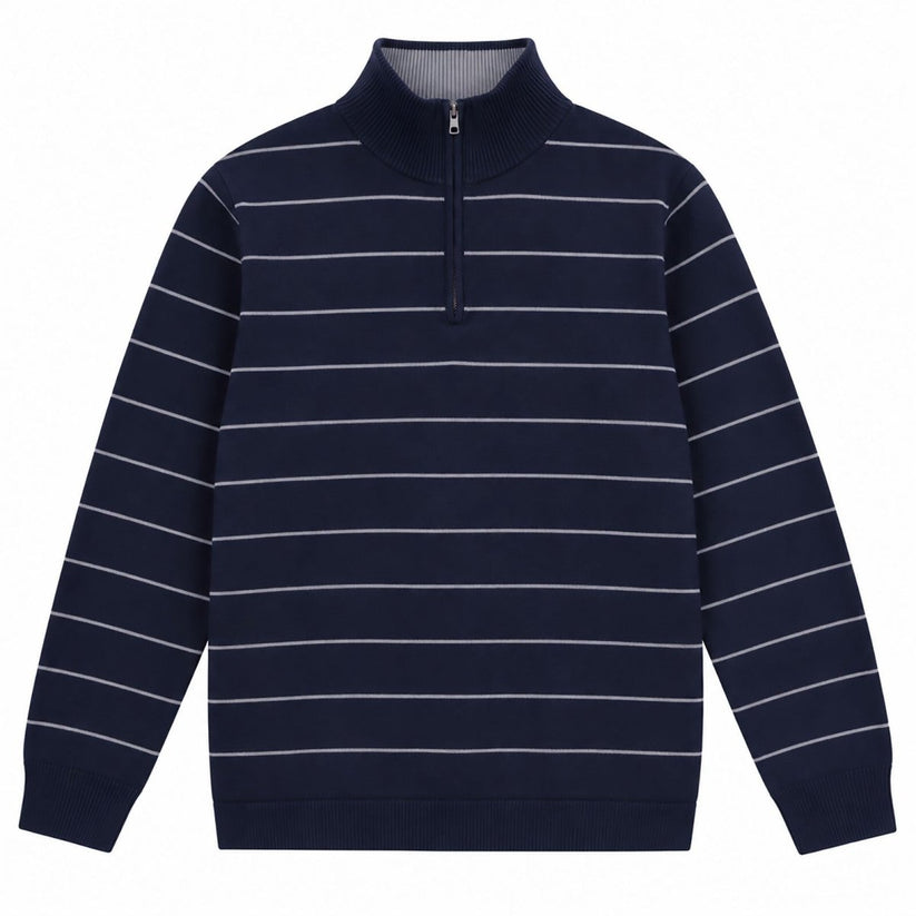 Nautica Men's Navy Blue Striped Quarter Zip Cotton Knit Jumper Size L – product photo 1 | RewearableUK
