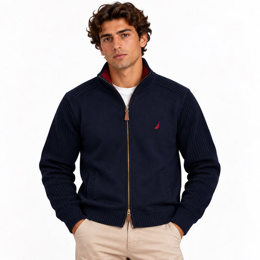 Nautica Men's Navy Full Zip Cotton Blend Jumper L – Jumper product photo 1 | RewearableUK