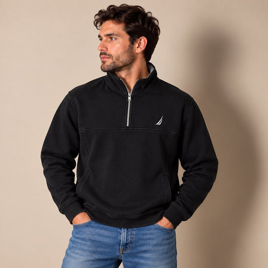 Nautica Men's Quarter Zip Sweatshirt M Black – Sweatshirt product photo 1 | RewearableUK