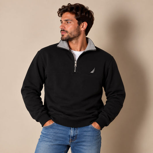 Nautica Men's Quarter Zip Sweatshirt S Black – Sweatshirt product photo 1 | RewearableUK